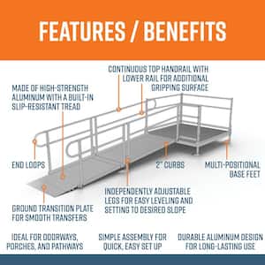 PATHWAY 10 ft. Straight Aluminum Wheelchair Ramp Kit with Solid Surface Tread, 2-Line Handrails and 5 ft. Top Platform