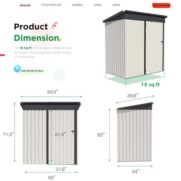 AECOJOY 5 ft. W x 3 ft. D Metal Shed with Single Lockable Door