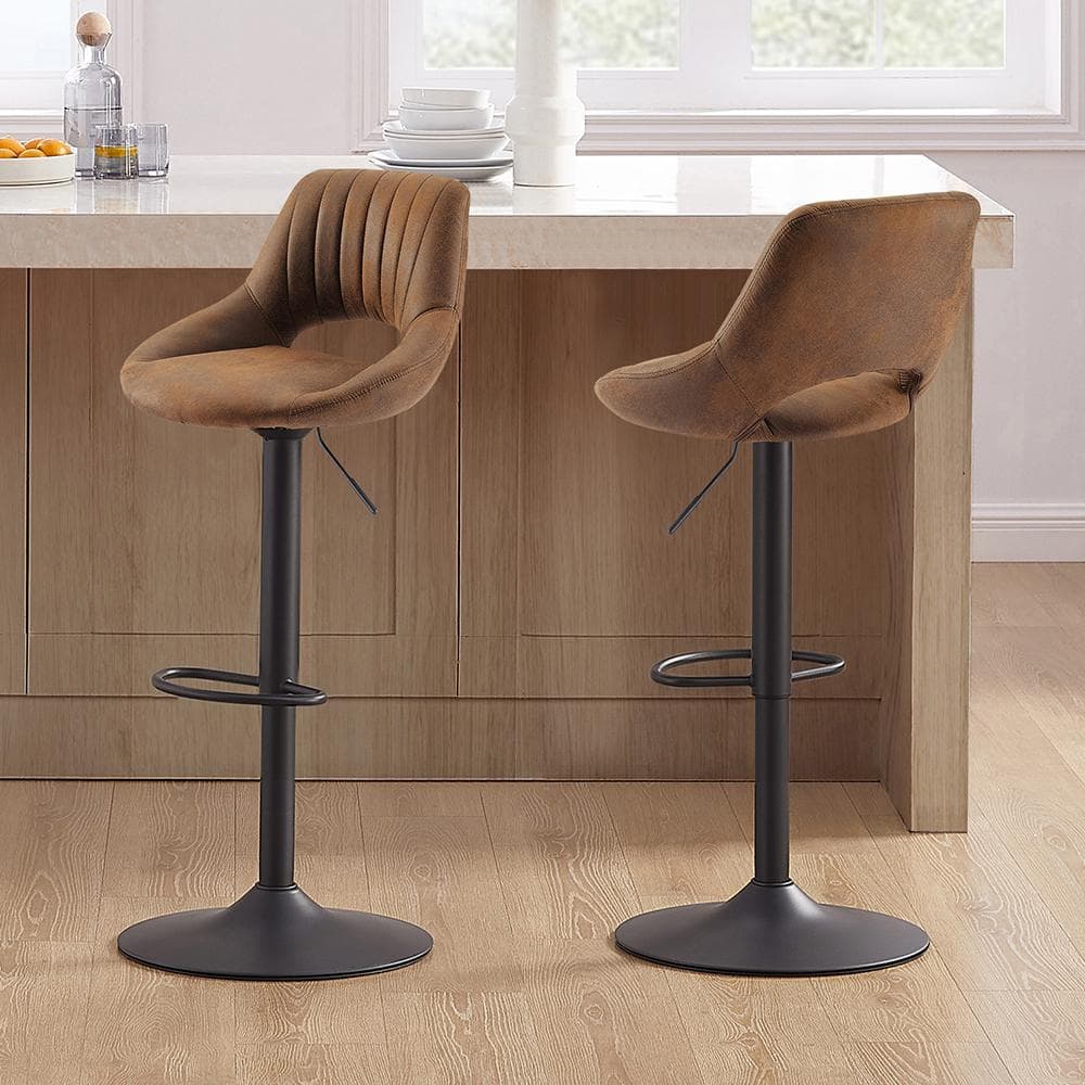 Adjustable Height Swivel Barstools, Set of 2, Black Faux Leather