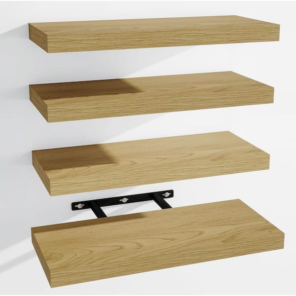 Unbranded 15 in. W x 6 in. D Natural Oak Wood Floating Shelves for Wall(Set of 4), Wall Mounted Decorative Wall Shelf