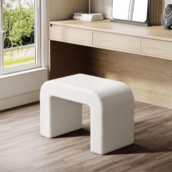 White Makeup Vanity Stool with Ergonomic Design, 23.62"L x 13.78"W x 18.1"H Modern Dressing Stool for Makeup,Bedroom