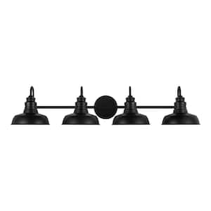 Elmcroft 38 in. 4-Light Matte Black Farmhouse Vanity with Metal Shades