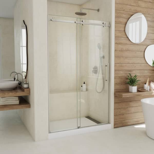 DreamLine Seneca 44-48 in. W x 76 in. H Frameless Sliding Shower Door in Brushed Stainless Steel
