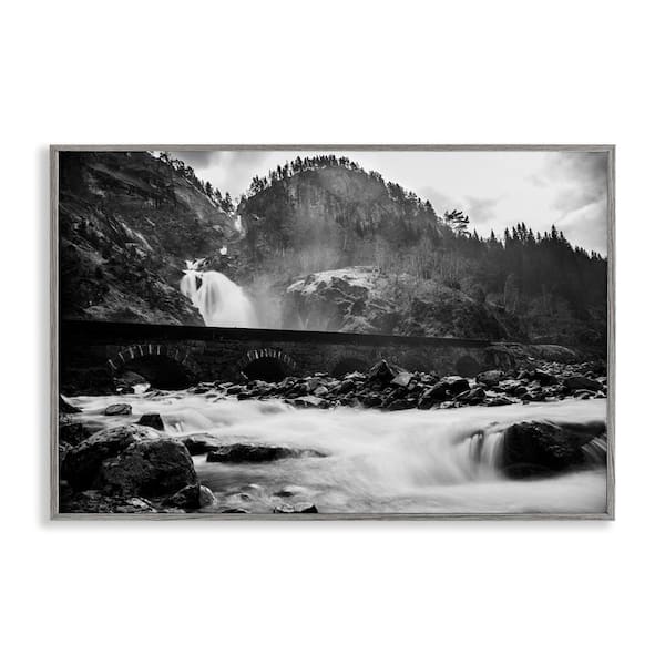 Stupell Industries Waterfall Ravine Photography by Thomas Tepstad Berge Gray Framed Nature Giclee Art Print 16 in. x 24 in.