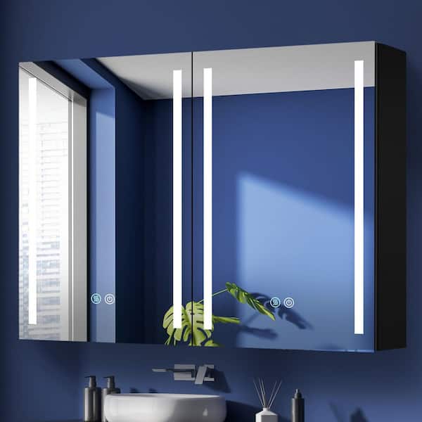 40 in. W x 30 in. H Rectangular Black Aluminum Surface Mount Defogging Bathroom Medicine Cabinet with Mirror and Lights