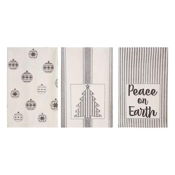 VHC BRANDS Grace Gray Cream Seasonal Peace on Earth Cotton Kitchen Tea Towel Set (Set of 3)