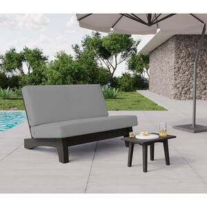 2-Piece Acacia Wood Black Outdoor Club One Loveseat Chair with Removable Gray Cushions and Coffee Table