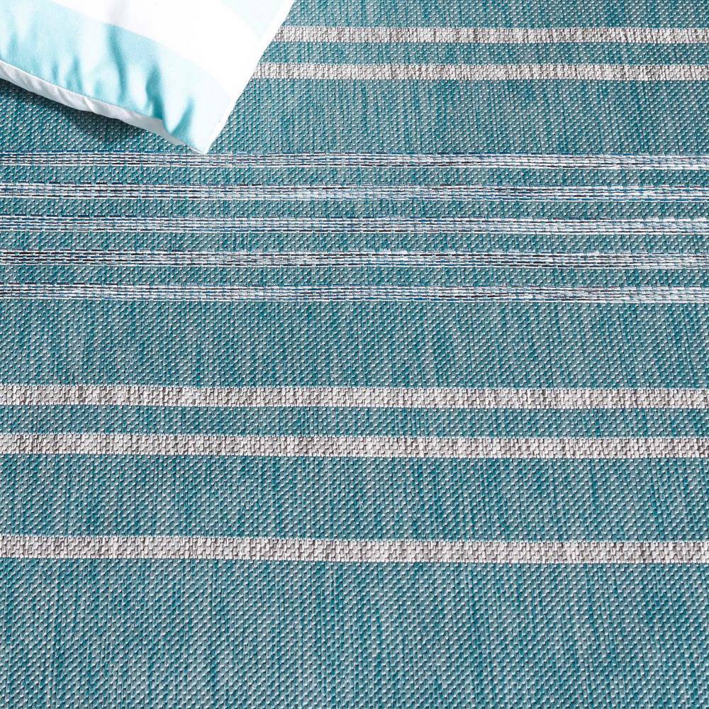 Aqua and Gray Striped Rectangular Indoor/Outdoor Rug