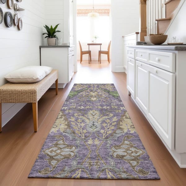 Mayfield Premium Machine Washable Abstract AMF1153 Purple 2 ft. 3 in. x 7 ft. 6 in. Runner Rug