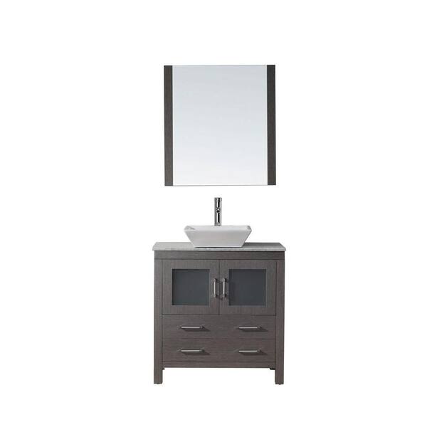 Virtu USA Dior 32 in. Double Vanity in Grey Oak with Marble Vanity Top in White and Mirror