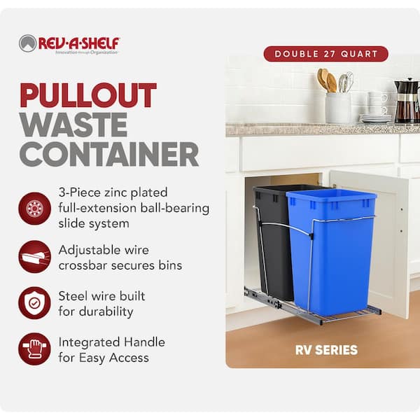 Blue/Black Double Pull Out Trash Can 27 qt. for Kitchen