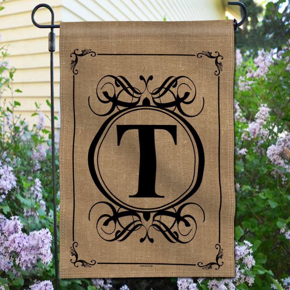 Classic Monogram Letter T Beige Polyester Garden Flag