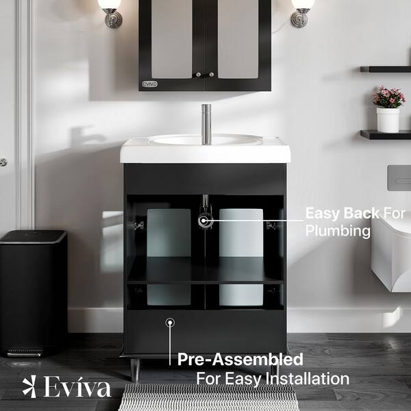 Eviva Tux 30 in. W x 19 in. D x 33 in. H Bathroom Vanity in Espresso with White Ceramic Top with White Sink