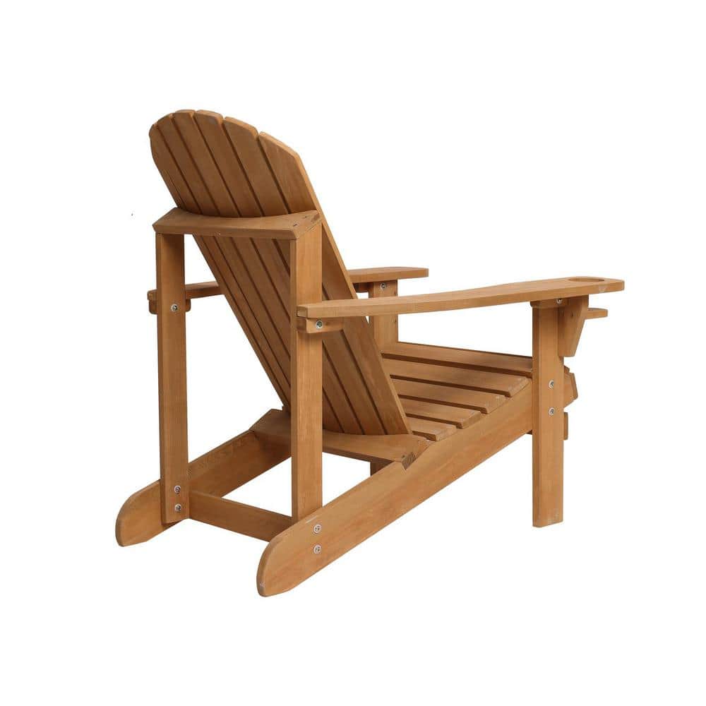 Natural Wood Adirondack Chair with Cup Holder