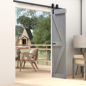K Style 36 in. x 84 in. Smoky Gray Finished Solid Wood Bi-Fold Barn Door With Hardware Kit -Assembly Needed