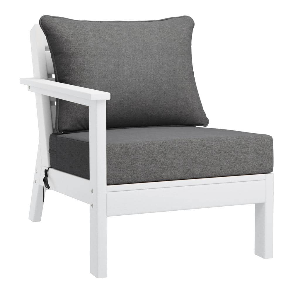 Birchwood Outdoor Patio Deep Seating Left Facing Arm HDPE Lounge Chair in White with Grey Cushions price history on PriceWatchPro
