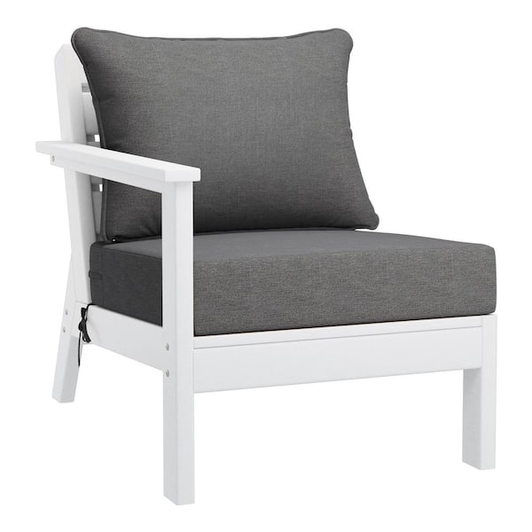 WESTIN OUTDOOR Birchwood Outdoor Patio Deep Seating Left Facing Arm HDPE Lounge Chair in White with Grey Cushions