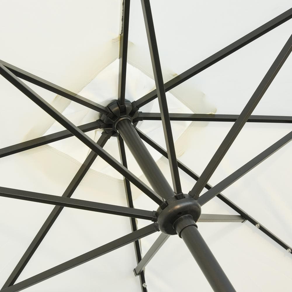 White Octagon LED Lighted Market Umbrella with Black Steel Pole