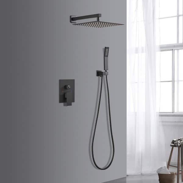 12 in. Rain Single Handle 2-Spray Shower Faucet Kit Handheld Combo w/ Valve 1.8GPM Adjustable Dual Shower Heads in Black