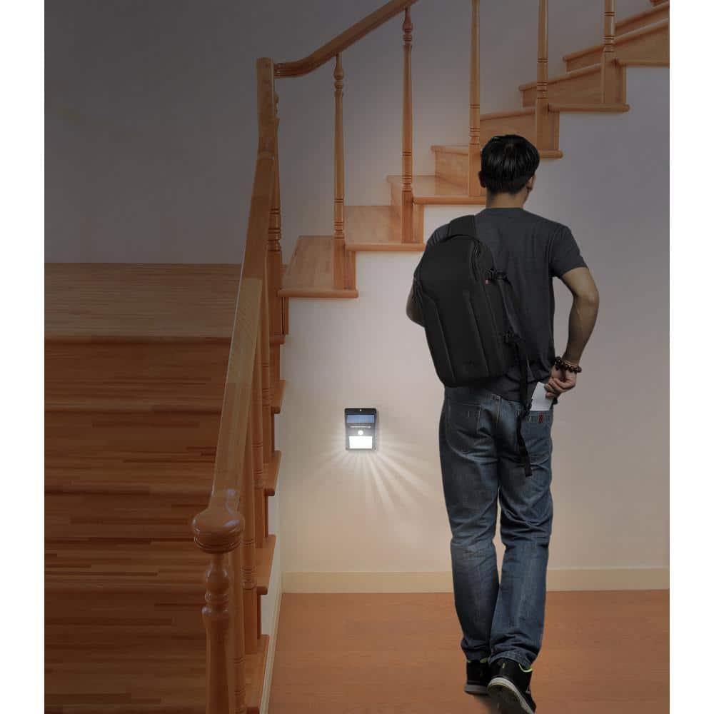 Black Solar Powered LED Motion Sensor Pathway Lights, 2-Pack