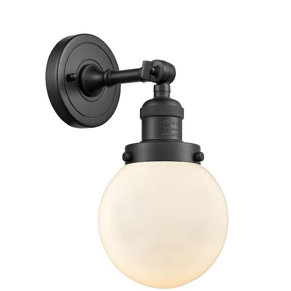 Innovations Beacon 1-Light Matte White, Matte Black Wall Sconce with White Glass Shade