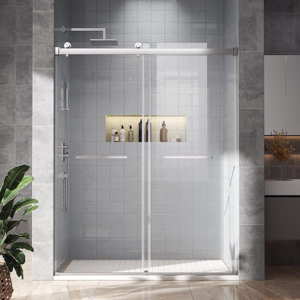 56-60 in. W X 76 in. H Double Sliding Shower Door 3/8 in.(10mm) Tempered Glass, Stainless Steel Hardware, Brushed Nickel