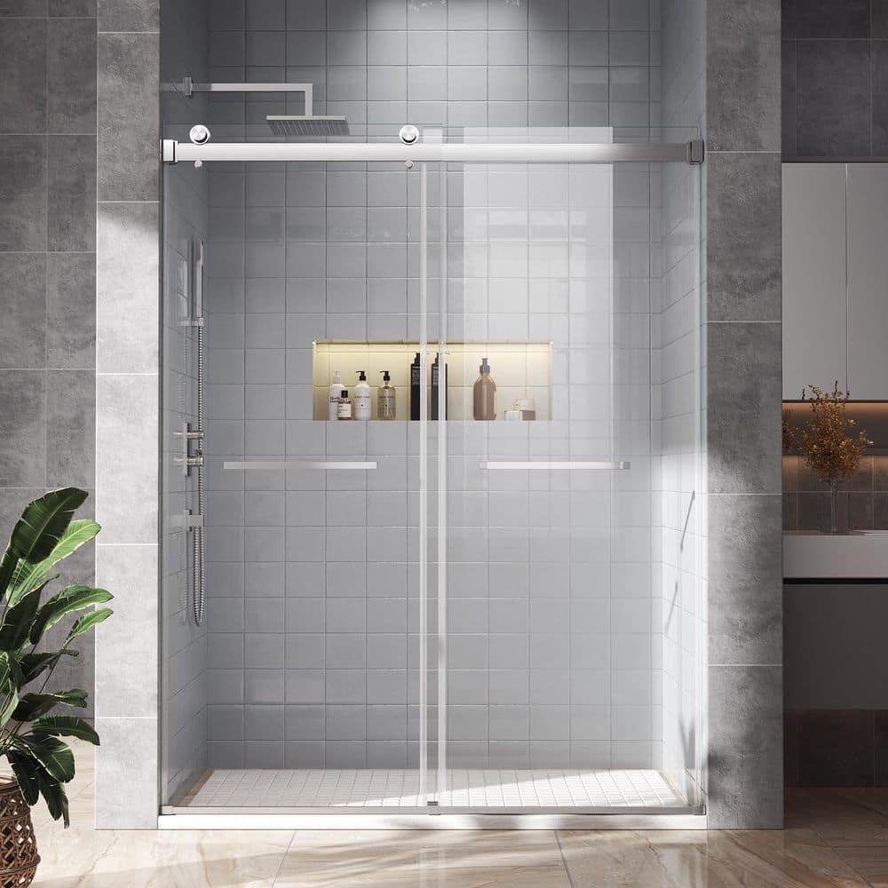 "56–60"" W X 76"" H Double Sliding Shower Door 3/8”(10mm) Tempered Glass And Stainless Steel Hardware, Brushed Nickel" price history on PriceWatchPro