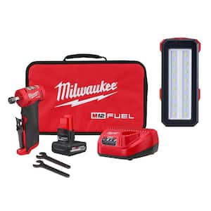 M12 FUEL 12V Lithium-Ion 1/4 in. Cordless Right Angle Die Grinder Kit with M12 ROVER Service and Repair Flood Light