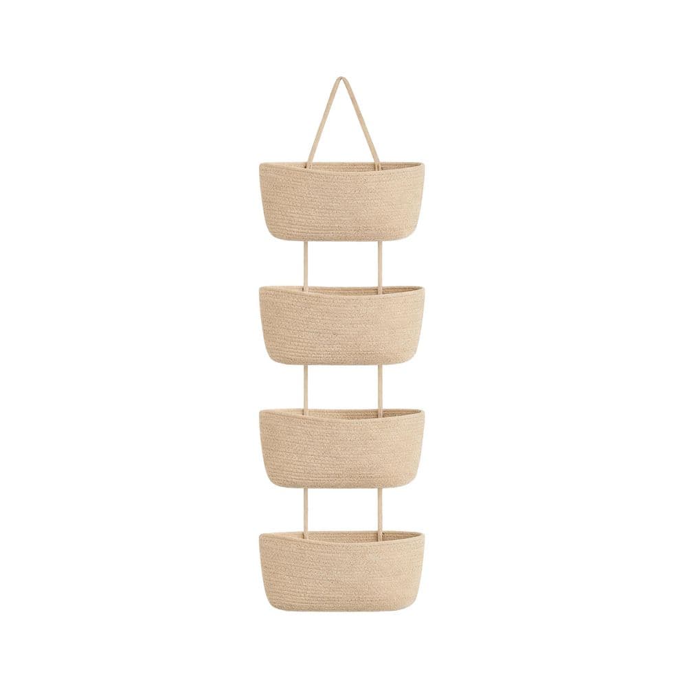 "Beige 14.4"" x 51"" Cotton Over-the-Door 4-Tier Woven Boho Hanging Storage Decorative Basket with Hooks" price history on PriceWatchPro