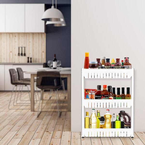 LEXI HOME White 3-Tier Slide Out Pantry Organizer Rolling Cart