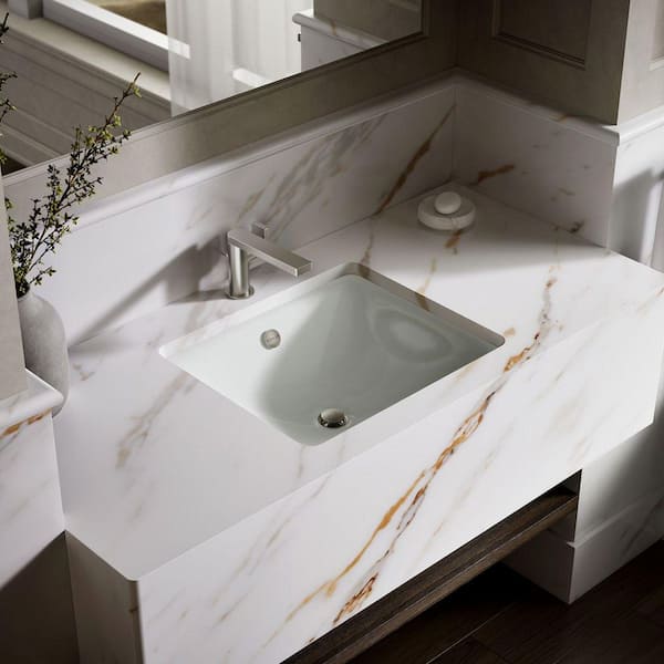 KOHLER Iron Plains 18 in. Square Drop-In Cast Iron Bathroom Sink in Sea Salt with Overflow