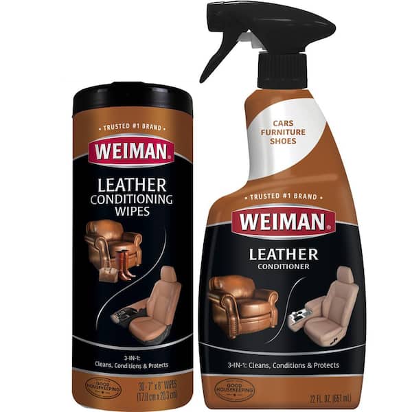 Weiman Leather Wipes 30-Count and 22 oz. Leather Cleaner and Polish Spray