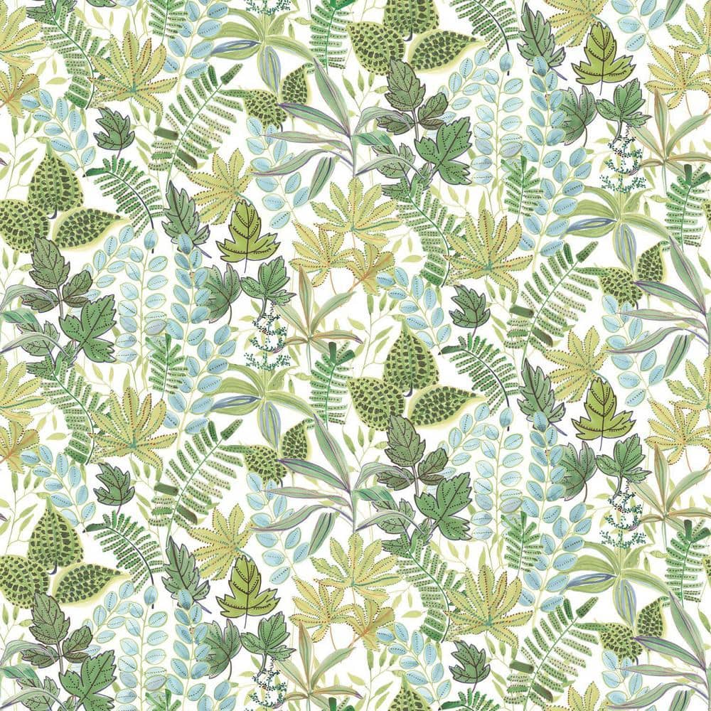 Green and White Botanical Peel and Stick Vinyl Wallpaper Roll