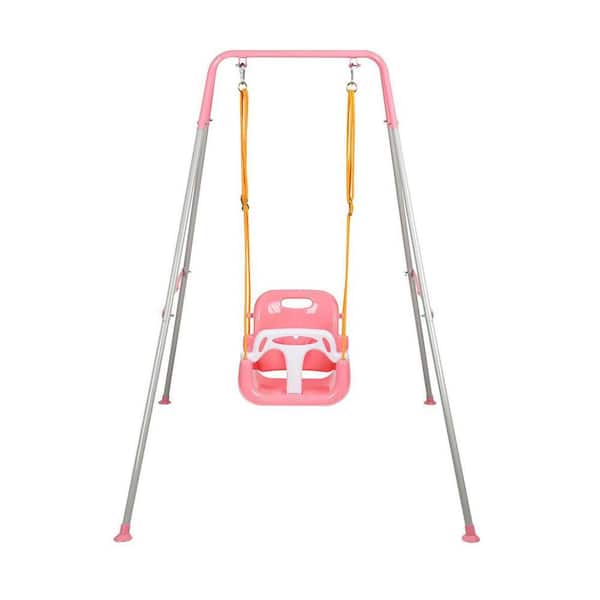 3-in-1 Toddler Swing Set with Foldable Frame for Outdoor Play, Multifunctional Swing for Children (Pink White)