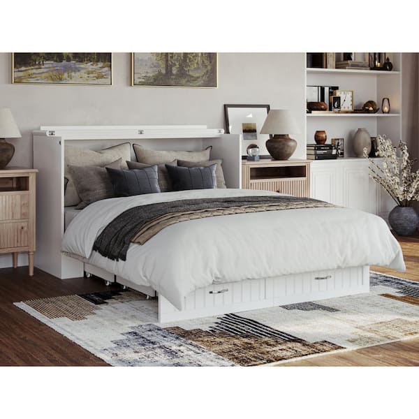 White queen murphy bed with deals storage