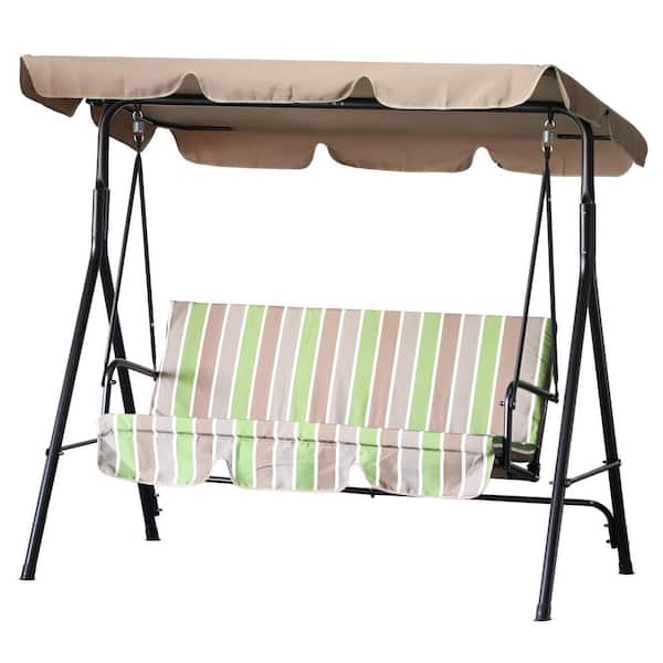 Outsunny 3-Person Outdoor Porch Lounge Metal Patio Swing with Adjustable Weather-Resistant Canopy and Durable Build, Multi