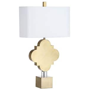 Marina Trellis 31.5 in. Gold Quadrefoil Table Lamp with White Shade