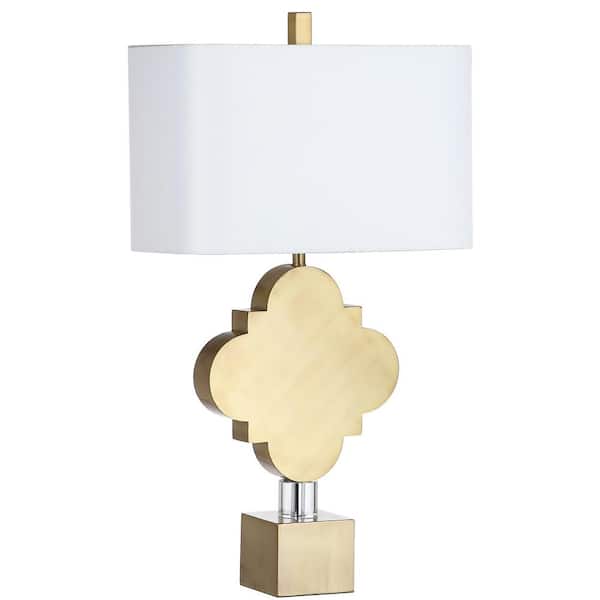 SAFAVIEH Marina Trellis 31.5 in. Gold Quadrefoil Table Lamp with White Shade