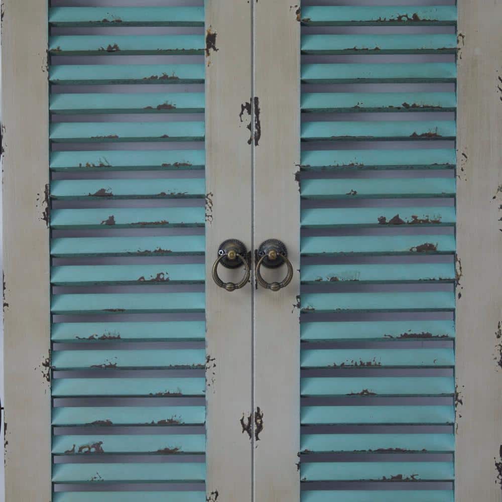 40 in. x 40 in. Wood Beige Window Shutter Scroll Wall Decor with Metal Scrollwork Relief