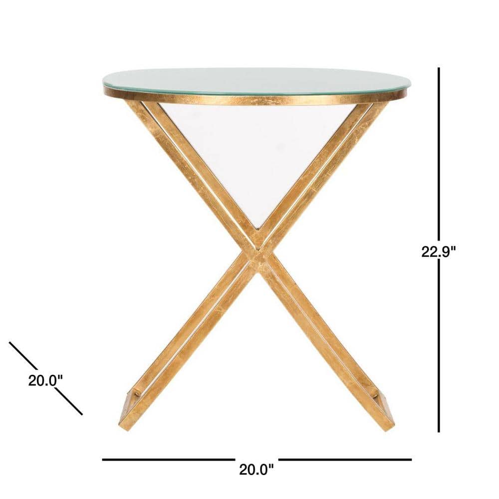 White Glass Top Round Gold Metal Accent Table
