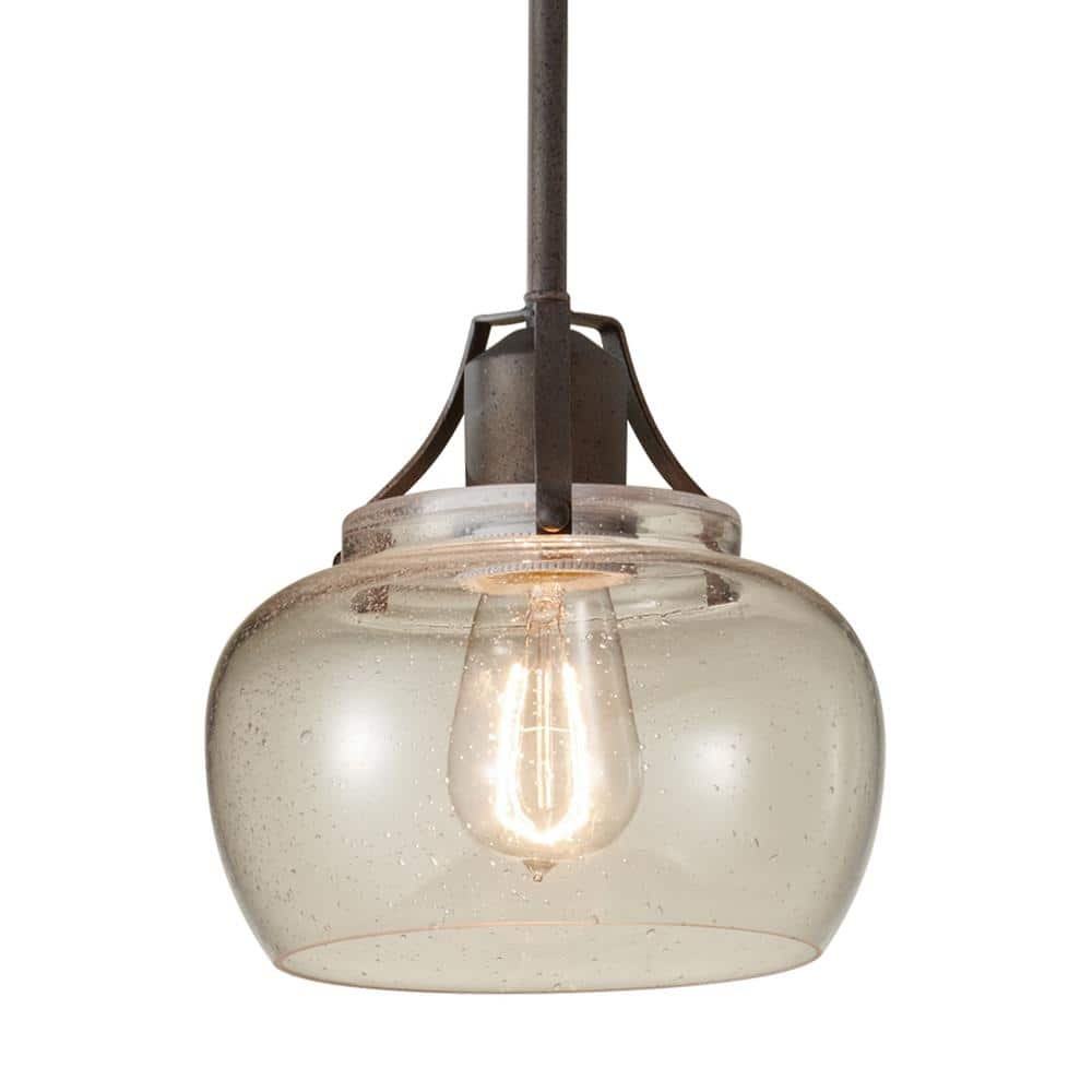 Rustic Iron Mini Pendant with Clear Seeded Glass Shade