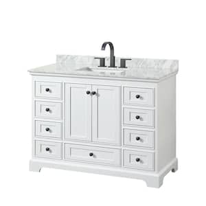 Deborah 48 in. W x 22 in. D x 35 in. H Single Bath Vanity in White with White Carrara Marble Top