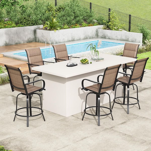 Outdoor Swivel Patio Bar Stools Set of 4, Metal Outdoor Bar Stool with Padded Textilene, Outdoor Bar Height Chairs