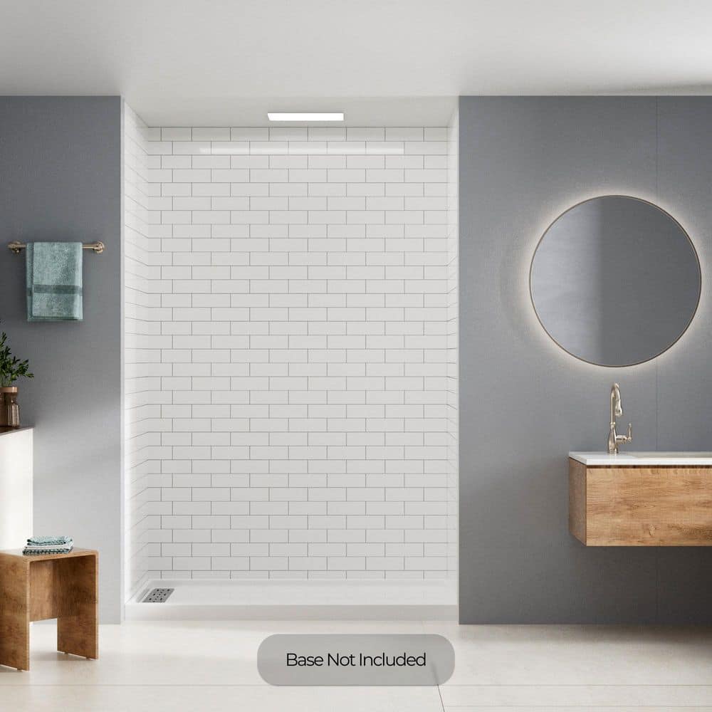 36 in. L x 60 in. W x 96 in. H Solid Surface 3-Piece Glue Up Alcove Shower Wall Surround in Glossy White Bricks price history on PriceWatchPro