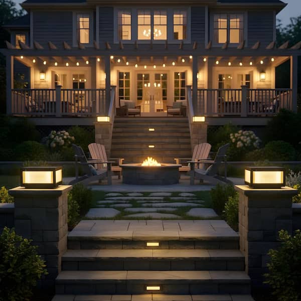 12 in. x 12 in. Black Solar LED Post Cap Light for Porch, Deck, Sidewalk, Doorway, Garden(1-Pack)