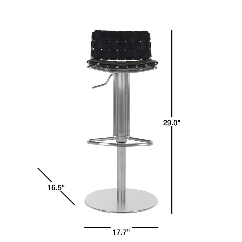 Adjustable Black Leather and Metal Swivel Bar Stool