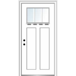 36 in. x 80 in. Clear LowE Glass 3 Lite Brilliant White Shaker with Shelf Painted Fiberglass Smooth Prehung Front Door