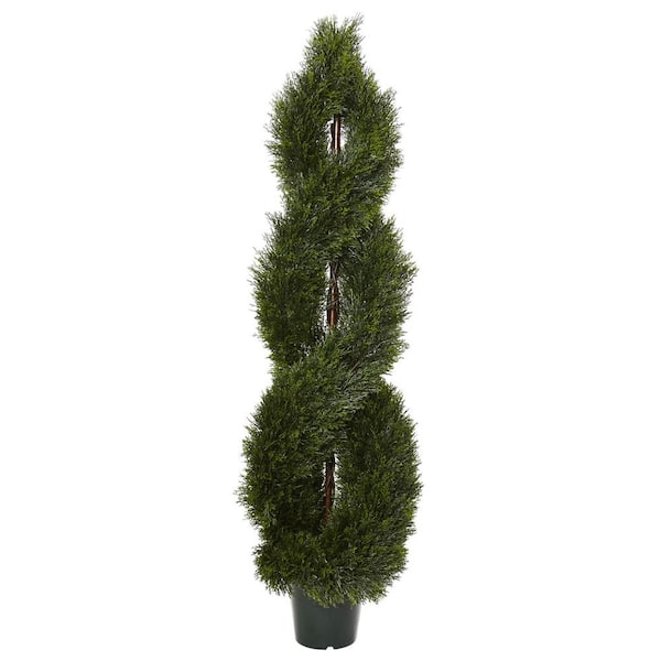 Nearly Natural 5 ft. Artificial Pond Cypress Spiral Topiary UV Resistant (Indoor/Outdoor)