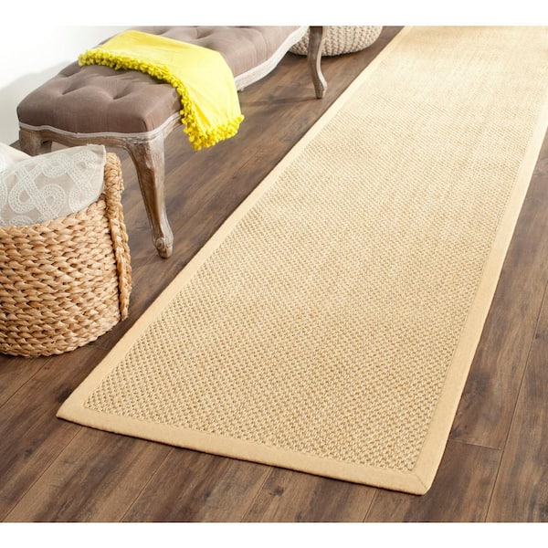 Natural Fiber Maize/Wheat 3 ft. x 12 ft. Border Runner Rug