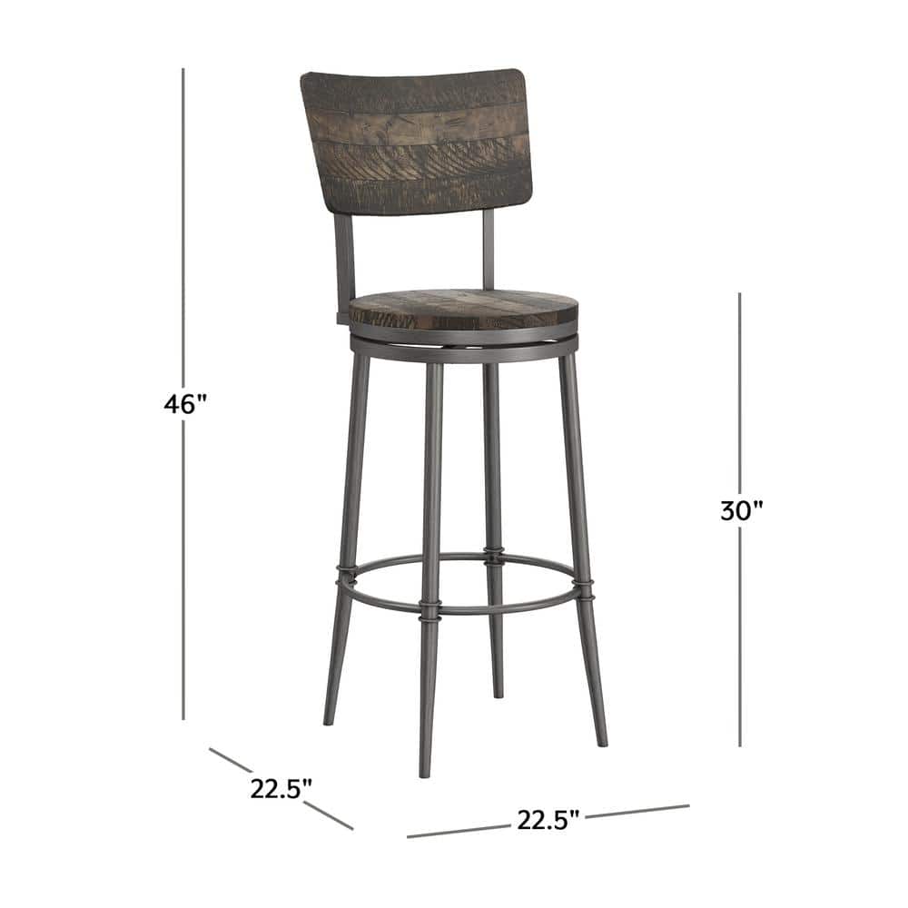 Rustic Farmhouse 26'' Gray Wood and Metal Swivel Barstool